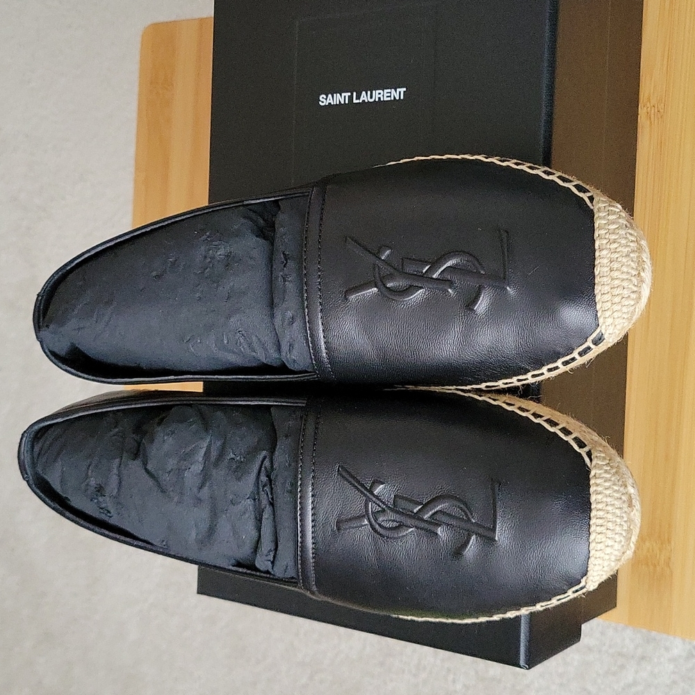 Saint Laurent Logo-Embossed Leather Espadrilles